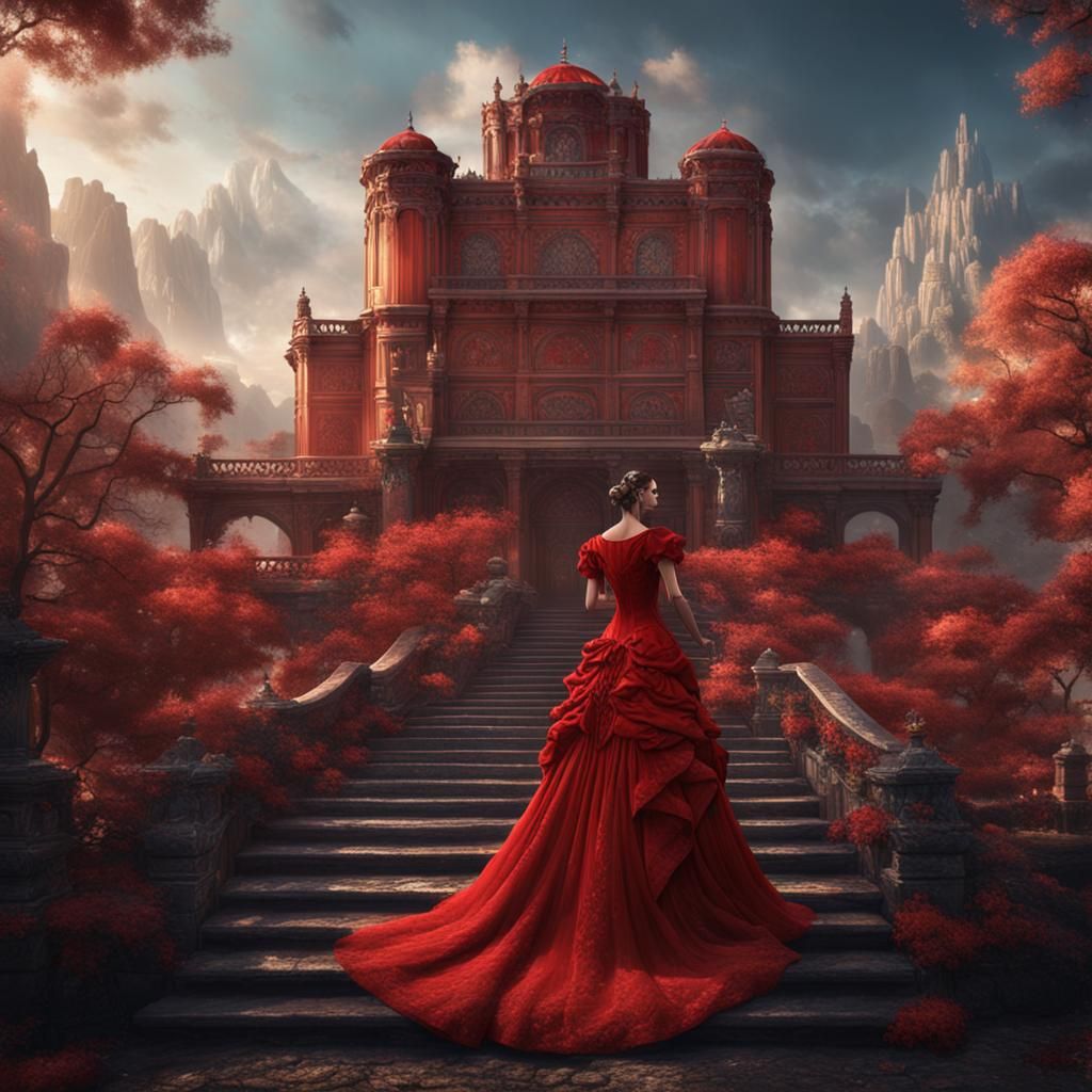 Lady in Red Dress: Detailed Fantasy Concept Art