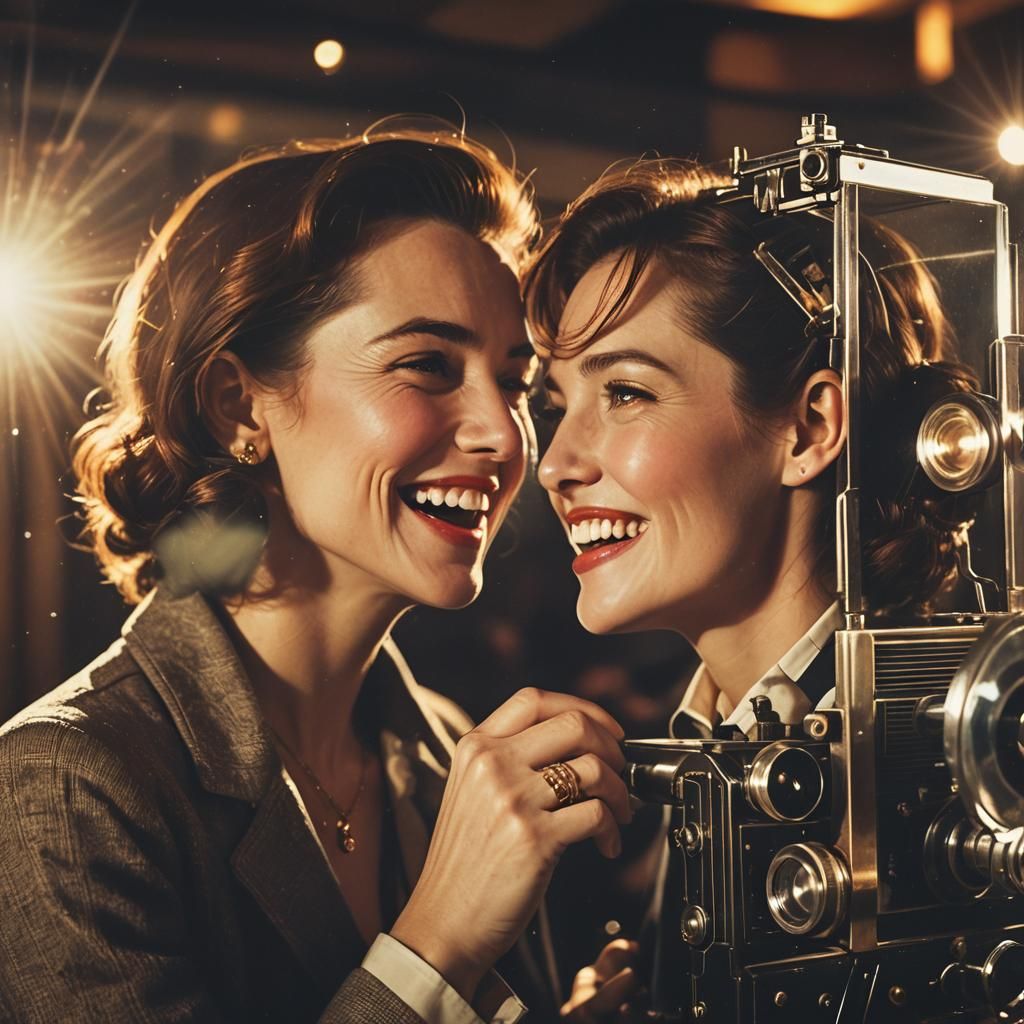 Nostalgic Film Projector Showing Happy Couple in Noir Style