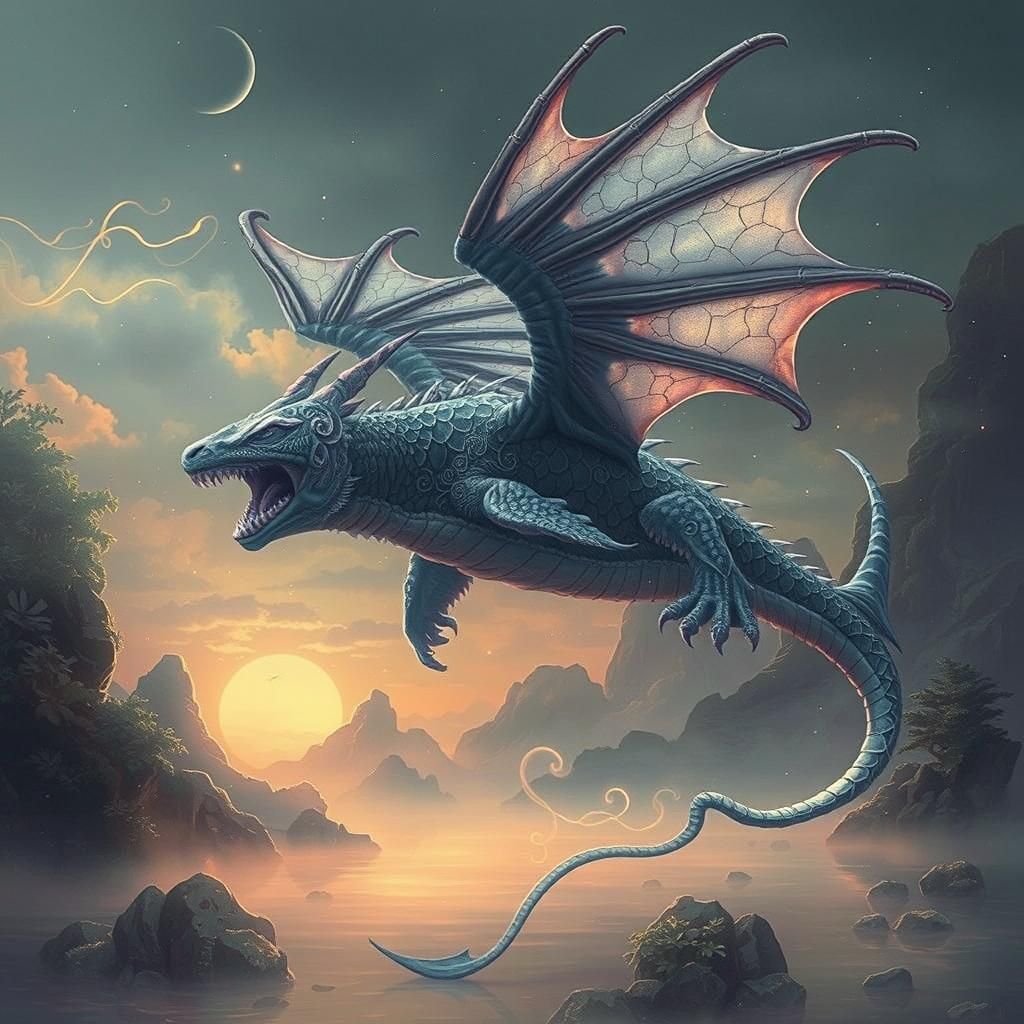 Majestic Shark Dragon in Dreamlike Landscape
