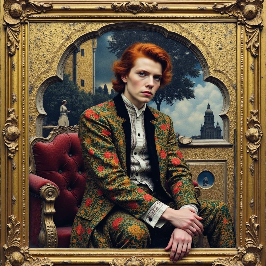 David Bowie Portrait in Renaissance Pop Art Style