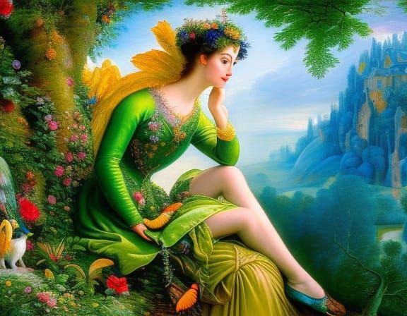 Forest Goddess in Detailed Matte Painting Style