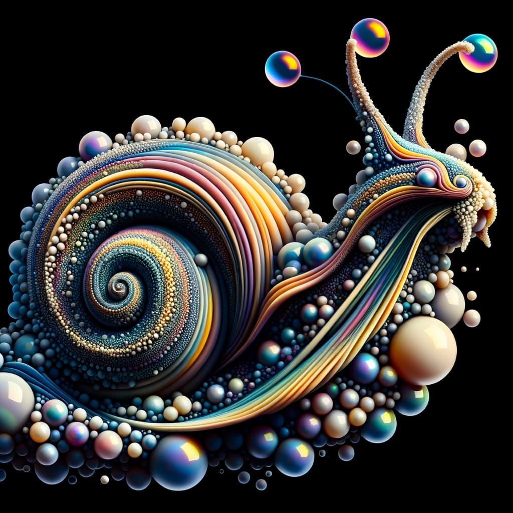 Cubist Gothic Snail in Iridescent Soap Foam