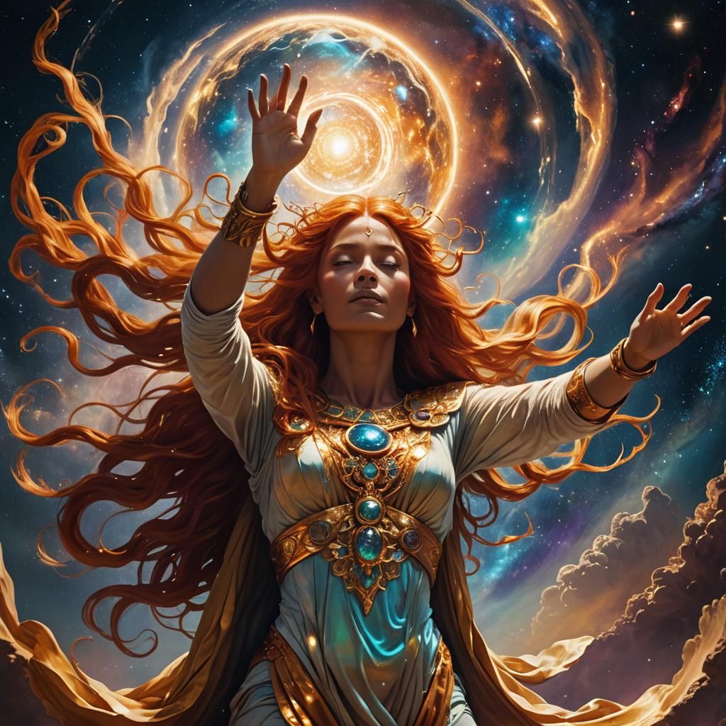 Celestial Goddess of Rebirth in Surrealist Style