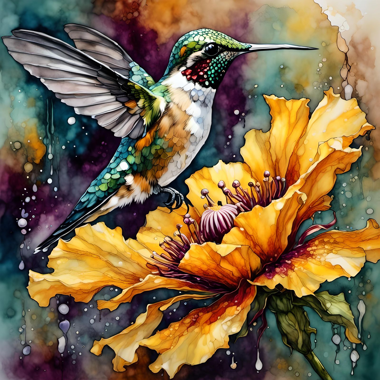 Hummingbird Nectar Feast in Inkwell Style