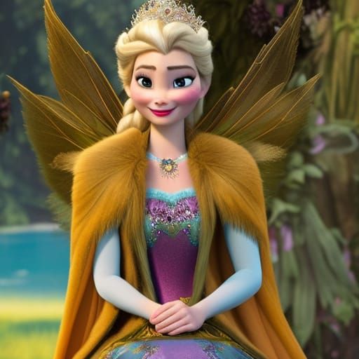Elsa as Golden Fairy Queen on Floral Throne