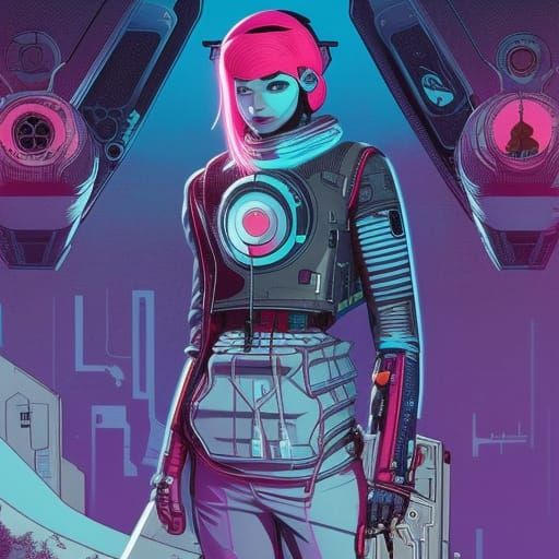 Cyberpunk Cyborg Hacker in Tech Noir Style