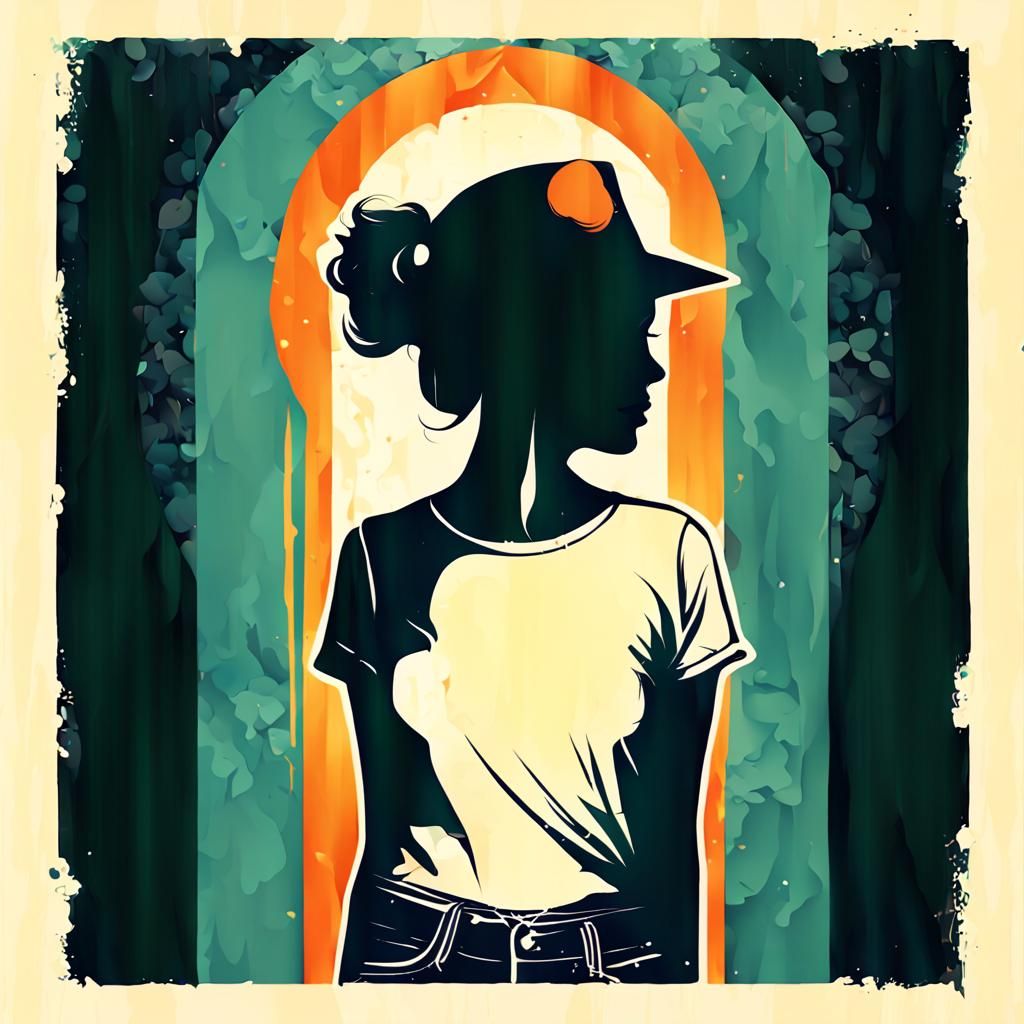 Vintage T-Shirt Design with Stylized Woman Silhouette
