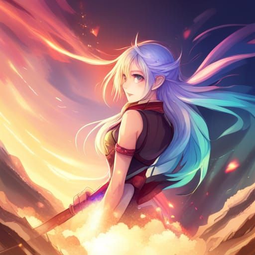 Rainbow Scaled Dragon in Anime Style