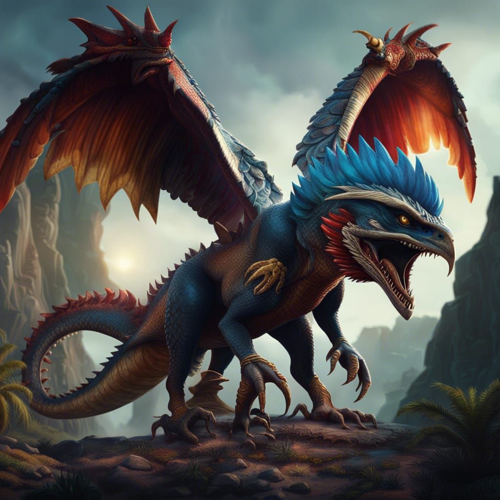 Dragon Eagle Dilophosaurus Hybrid Creature Concept Art