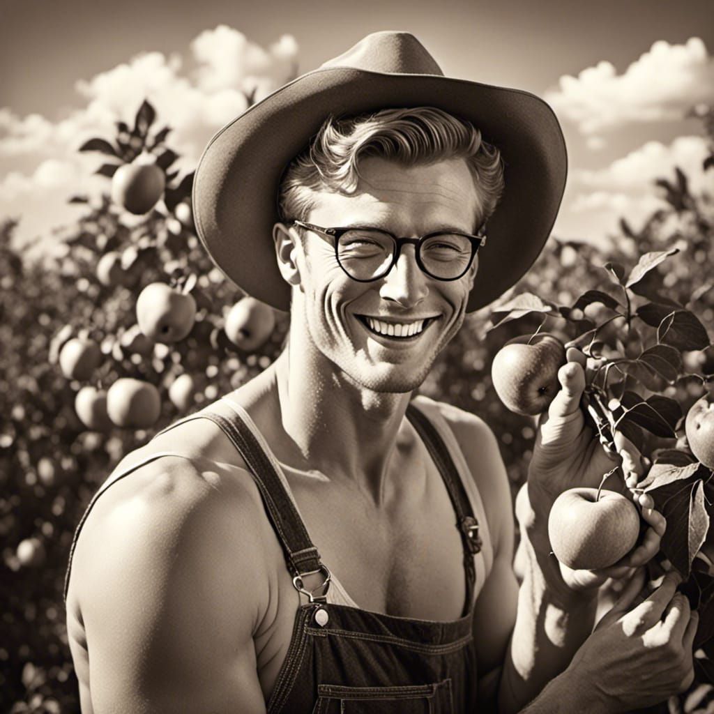 Retro 1950s Redhead Farmer Ready for Harvest
