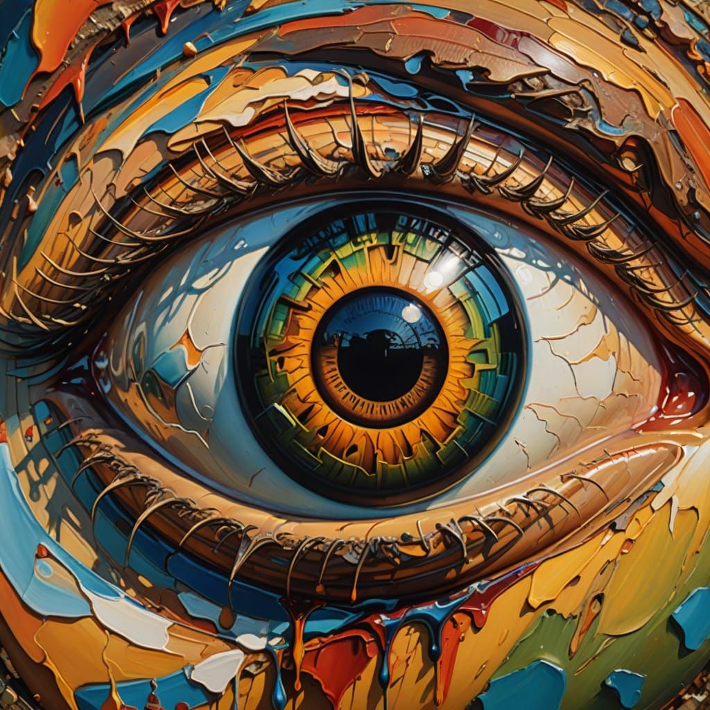 Surreal Giant Eye Emerges from Earth, Oil on Canvas