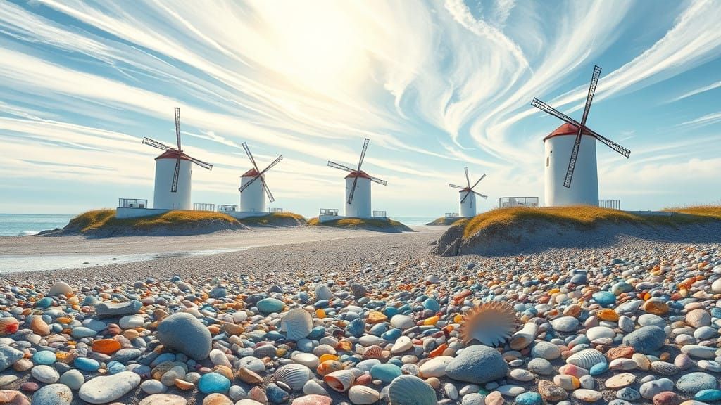 Dreamlike Coastal Landscape in Vibrant Colors and Whimsical ...