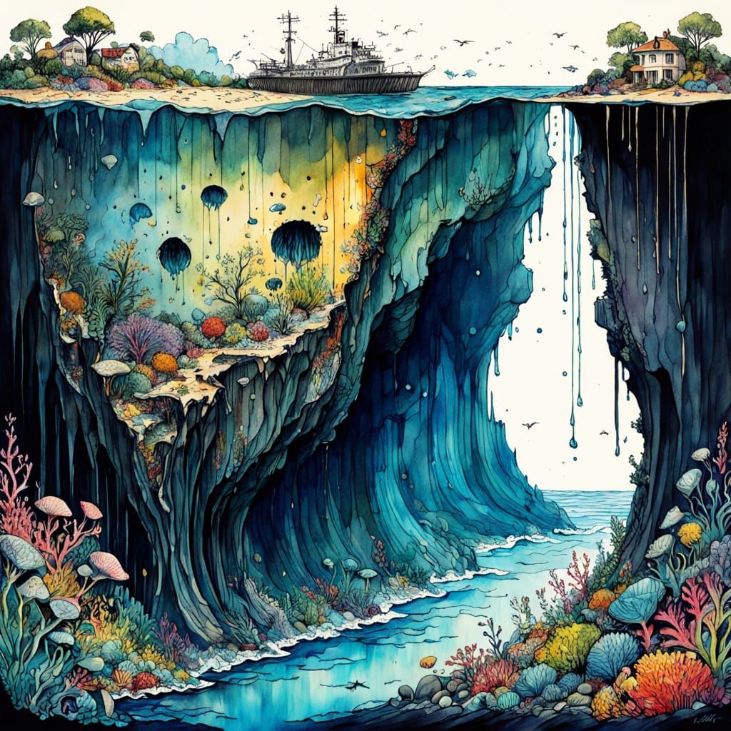Vibrant Earth Cross-Section: Underwater World Revealed