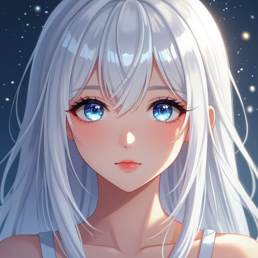 Anime Girl with White Hair and Diamond Eyes
