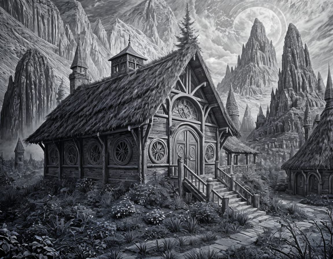 Hobbit Cottage in a Fantasy Earth Mound, Intricately Detaile...