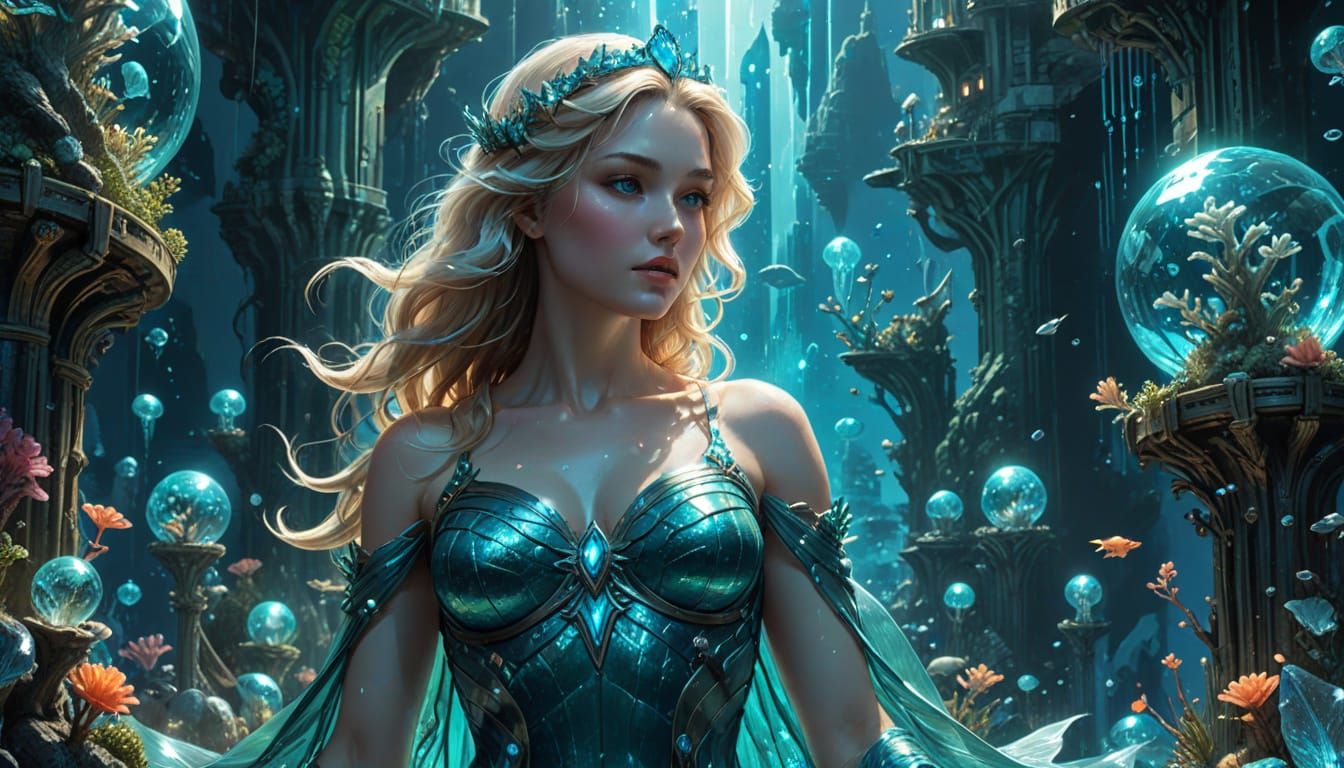 Aphrodite Presides Over Underwater City: Comic Book Art
