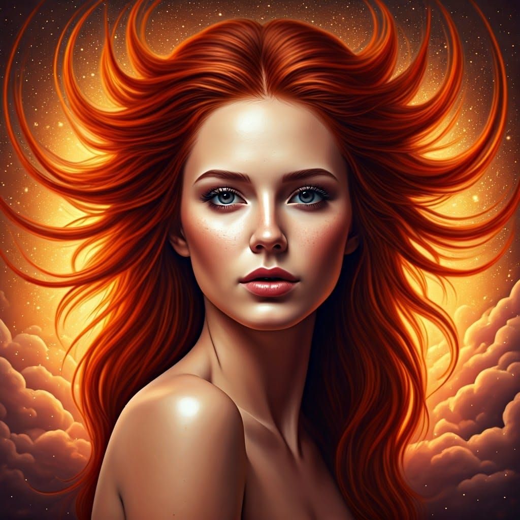 Ethereal Goddess Amidst Whirling Rose Clouds