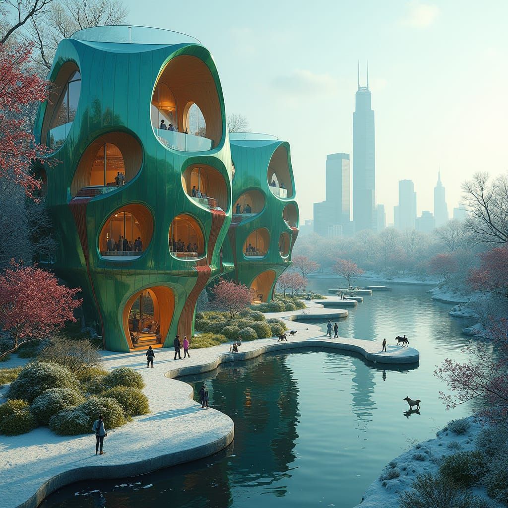 Surreal Cityscapes Bloom from the Lake's Edge in a Fusion of...