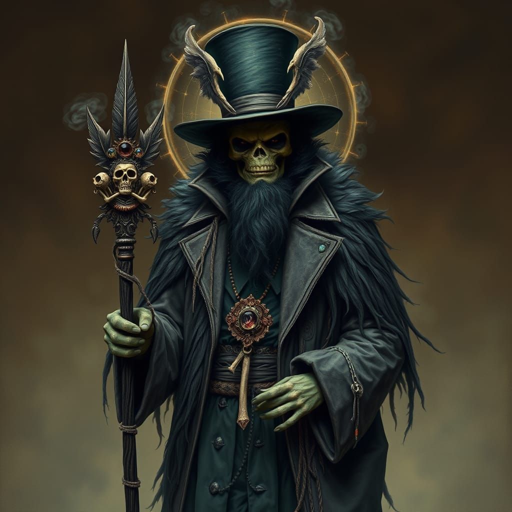 Mystical Figure in Hoodoo-Inspired Attire
