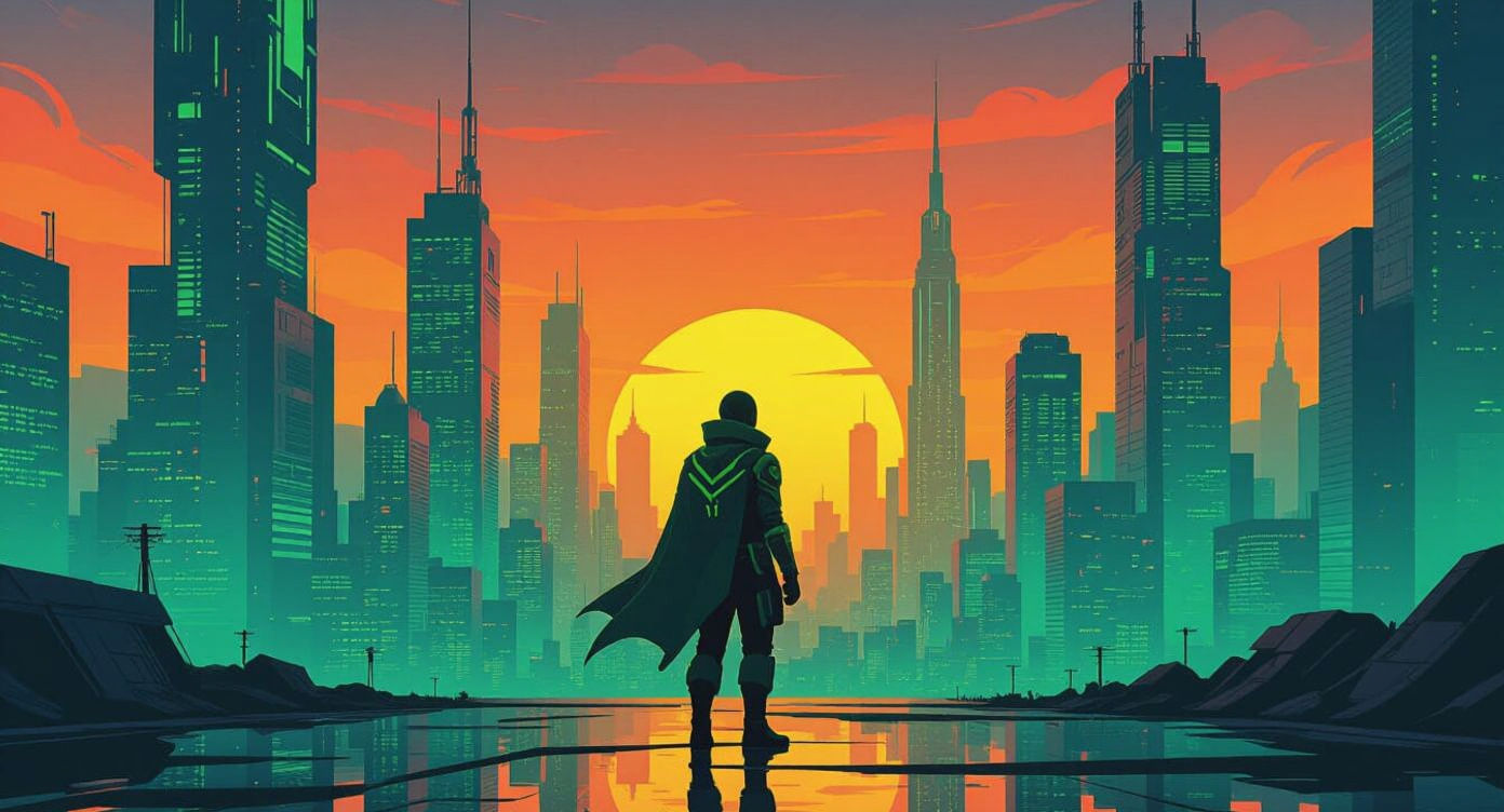 Neon Cityscape Character in Cyberpunk Style