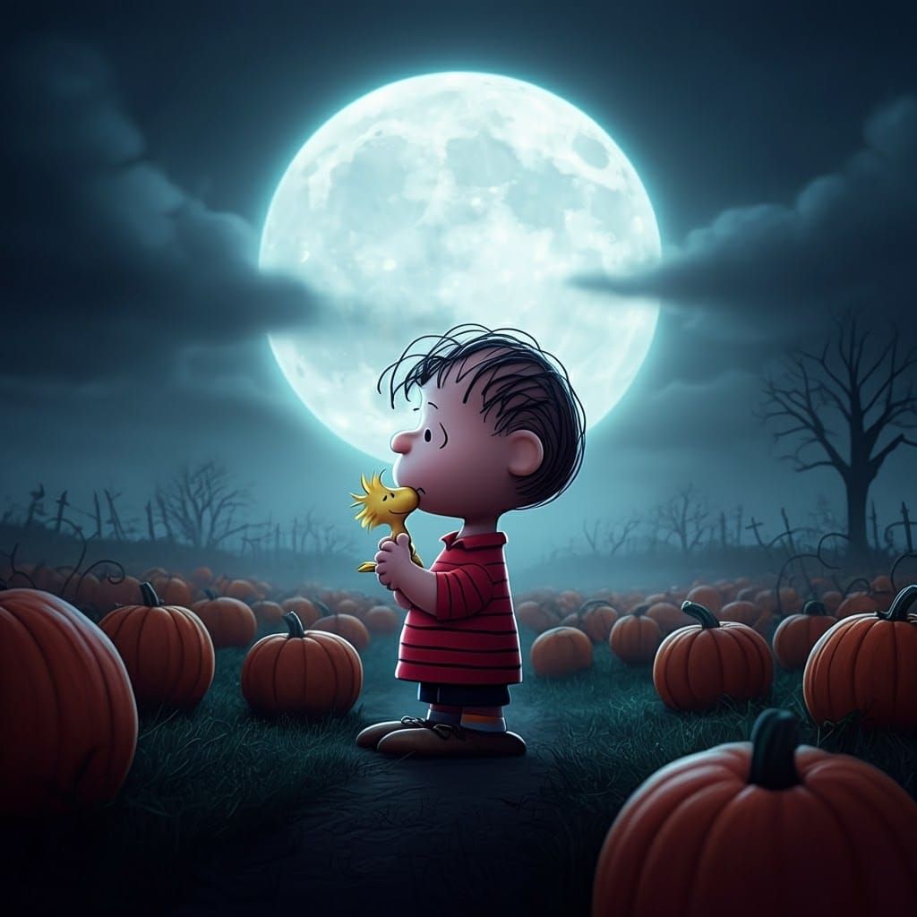 Ghostly Moon Over Misty Pumpkin Patch