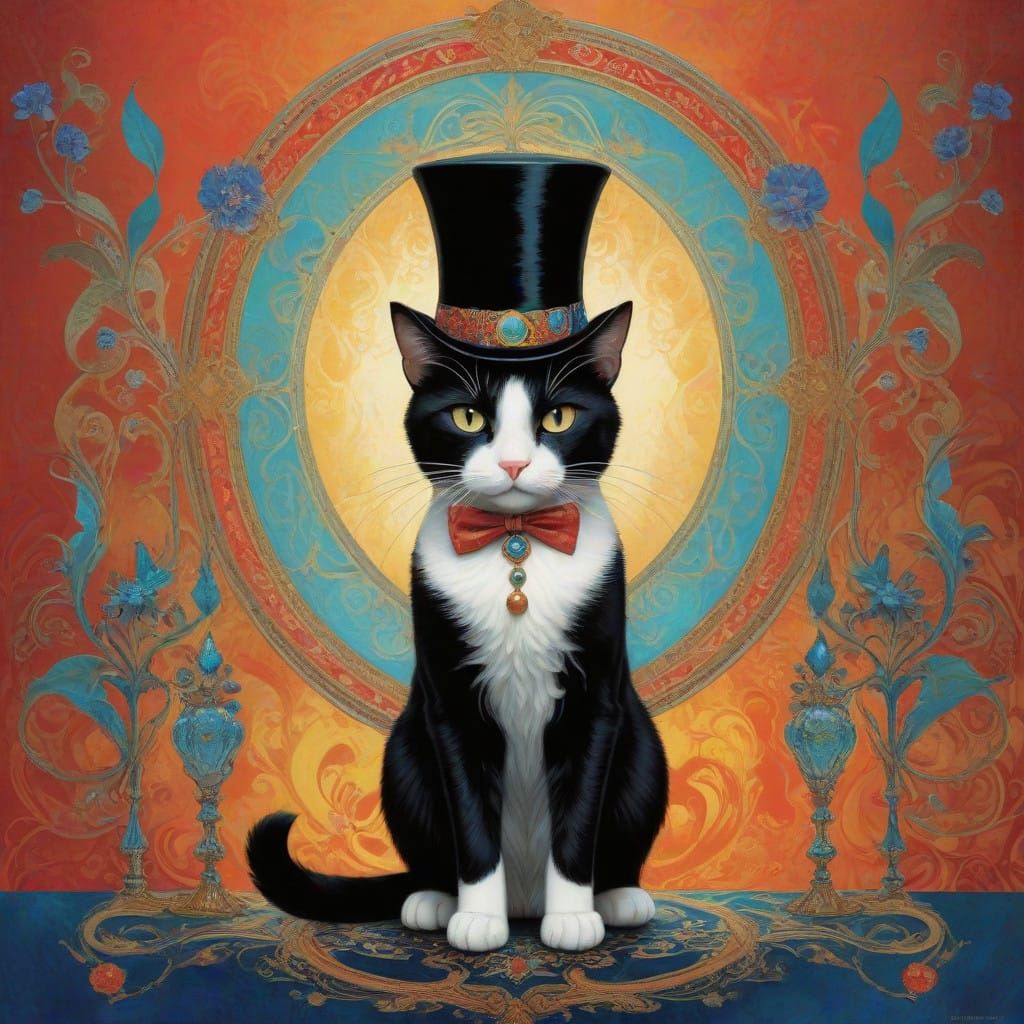 Whimsical Tuxedo Cat in Lavish Ballroom
