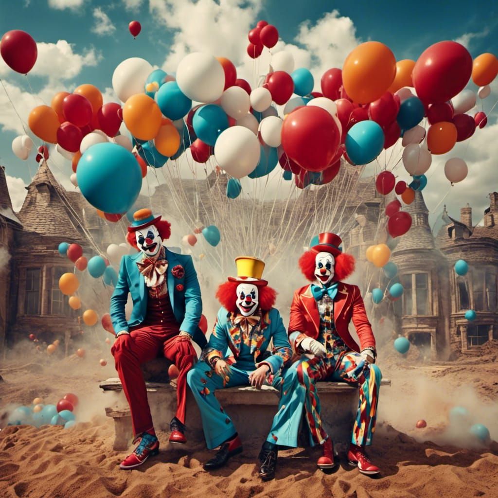 Two Clowns in a Whimsical, Comical Scene