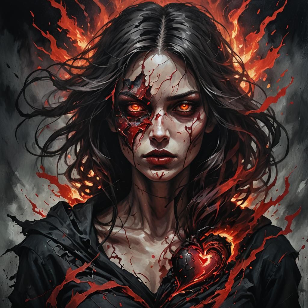 Dark Fantasy Portrait: Heart in Turmoil
