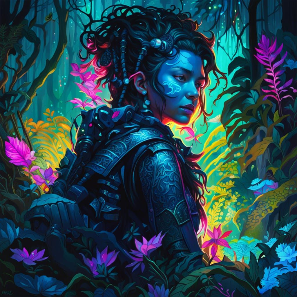 Neonpunk Bioluminescent Jungle Illustration