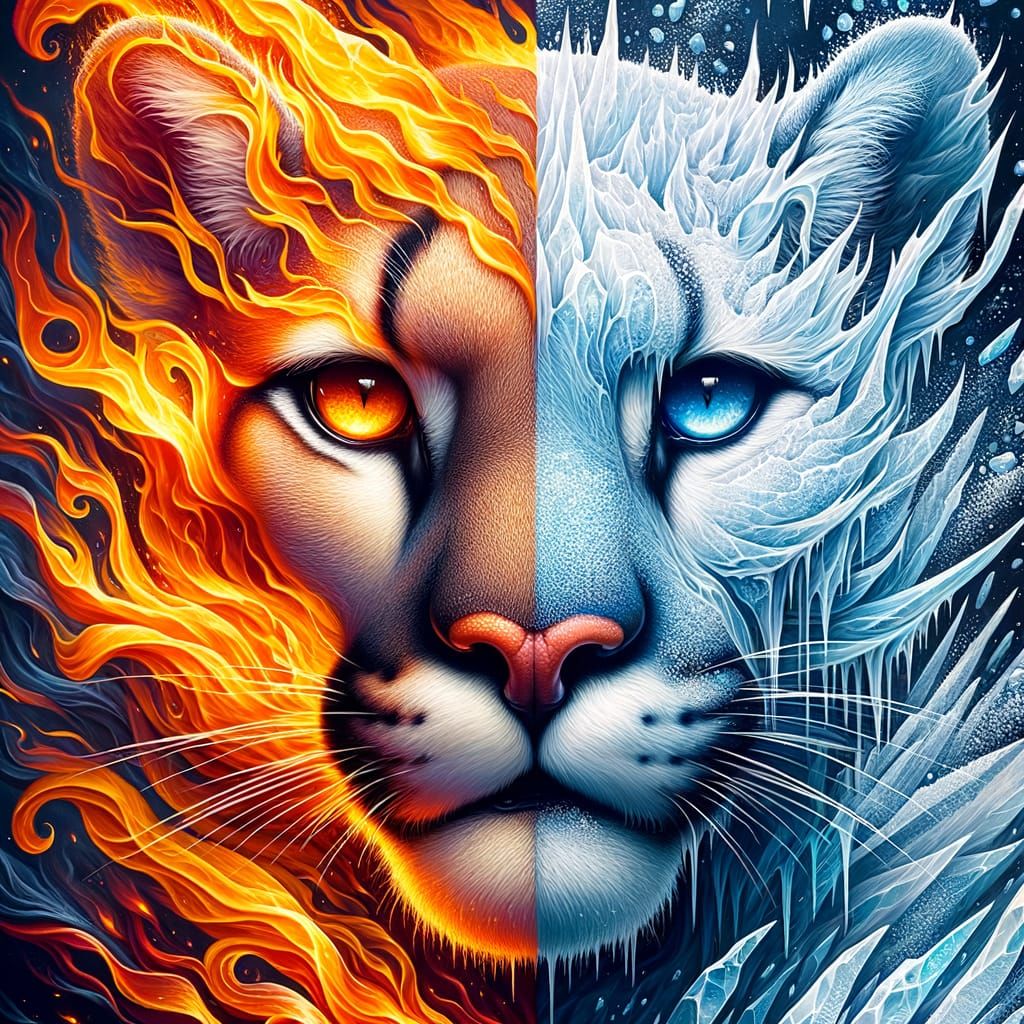 Dual Nature Cougar: Fiery Heat Meets Icy Cold