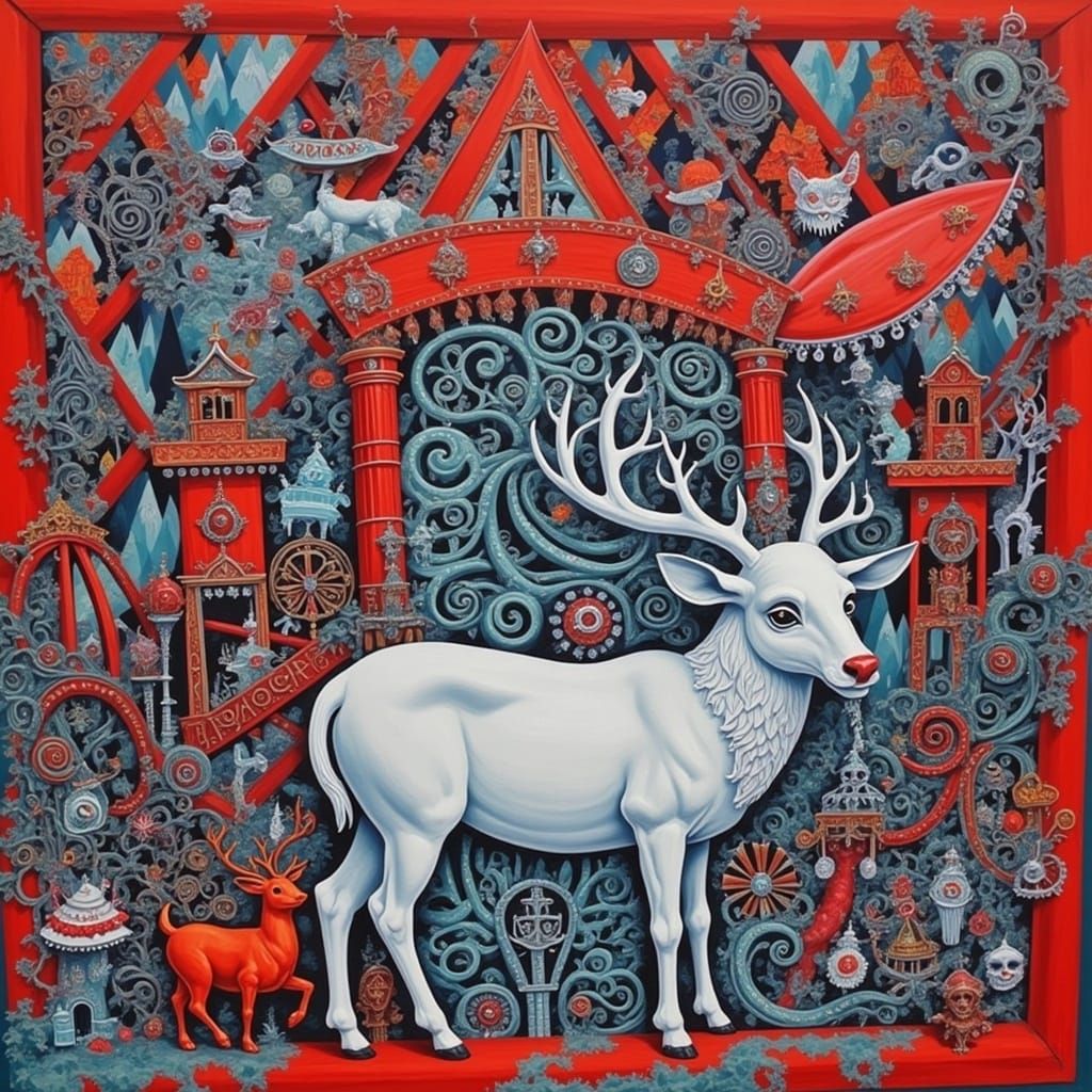 Heavy Metal Reindeer in a Dark Fantasy Landscape