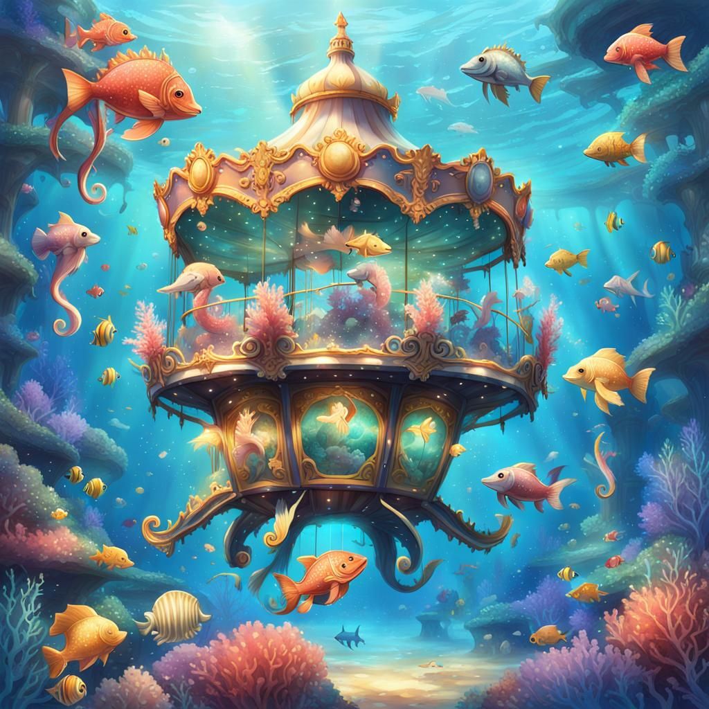 Underwater Coral Reef Carousel in Anime Style