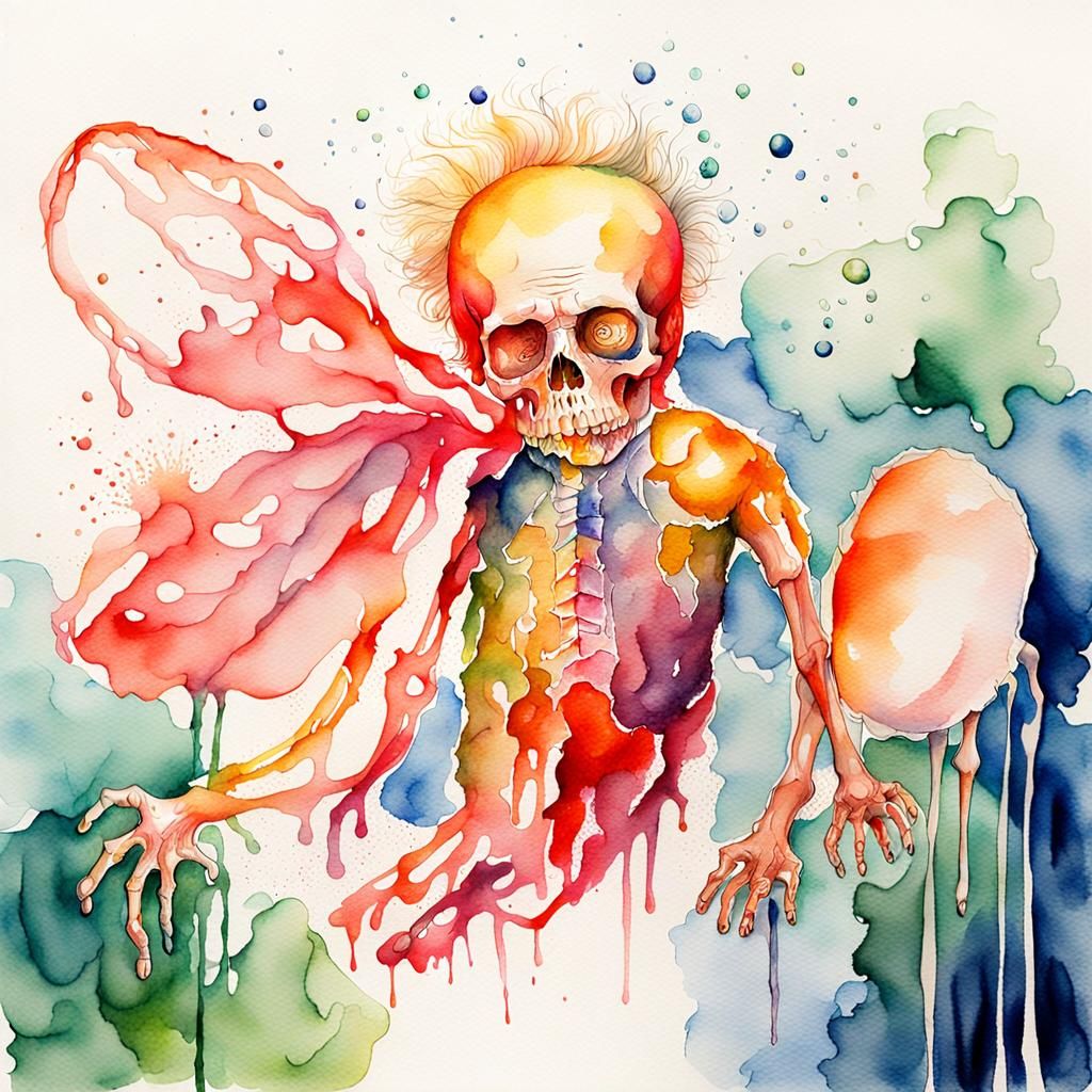 Flawed Watercolor Painting with Anatomical Deformities