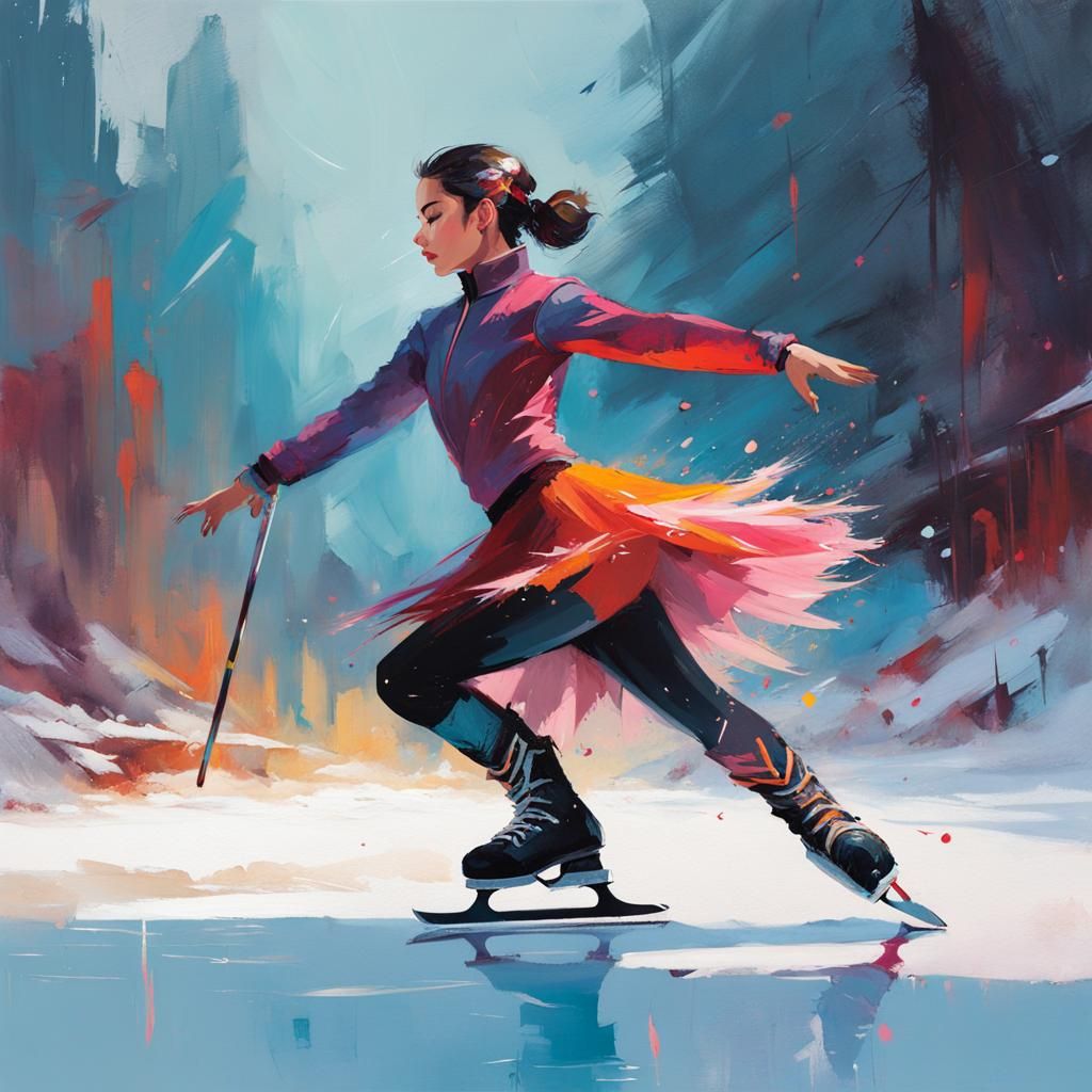 Mythical Figure Skater in Liquid Gouache Style