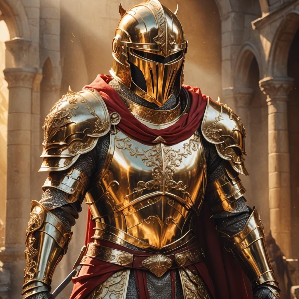 Golden Knight with Sword in Fantasy Concept Art