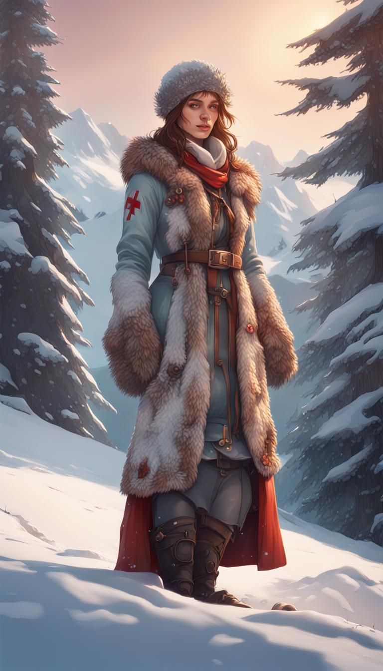 Christmas Portrait in Snowy Swiss Alps, Hyperdetailed Art
