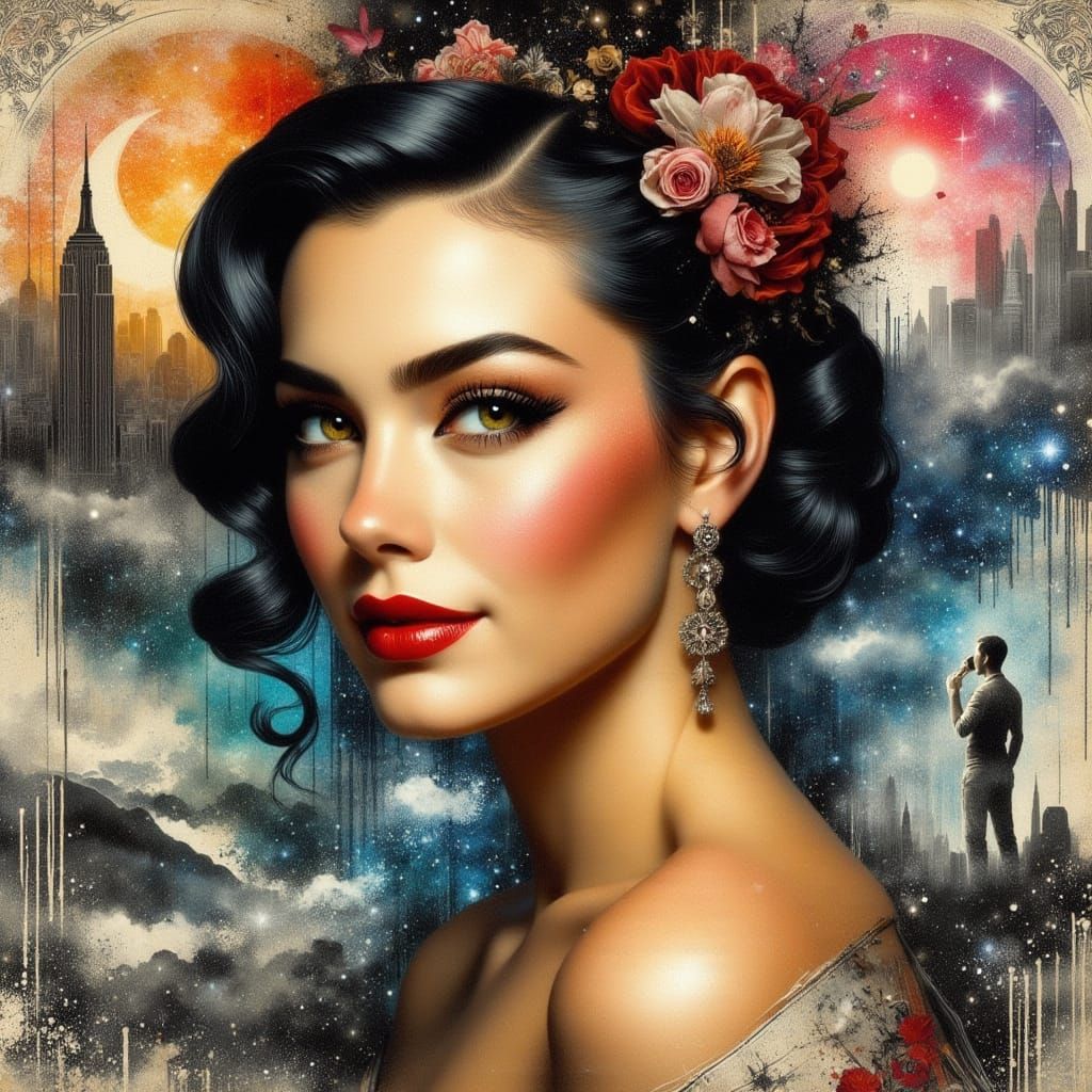 Elegant Woman Portrait in Mixed Media Style