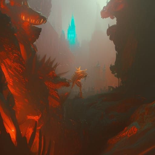 Demonic Lands Concept Art in Orange and Teal