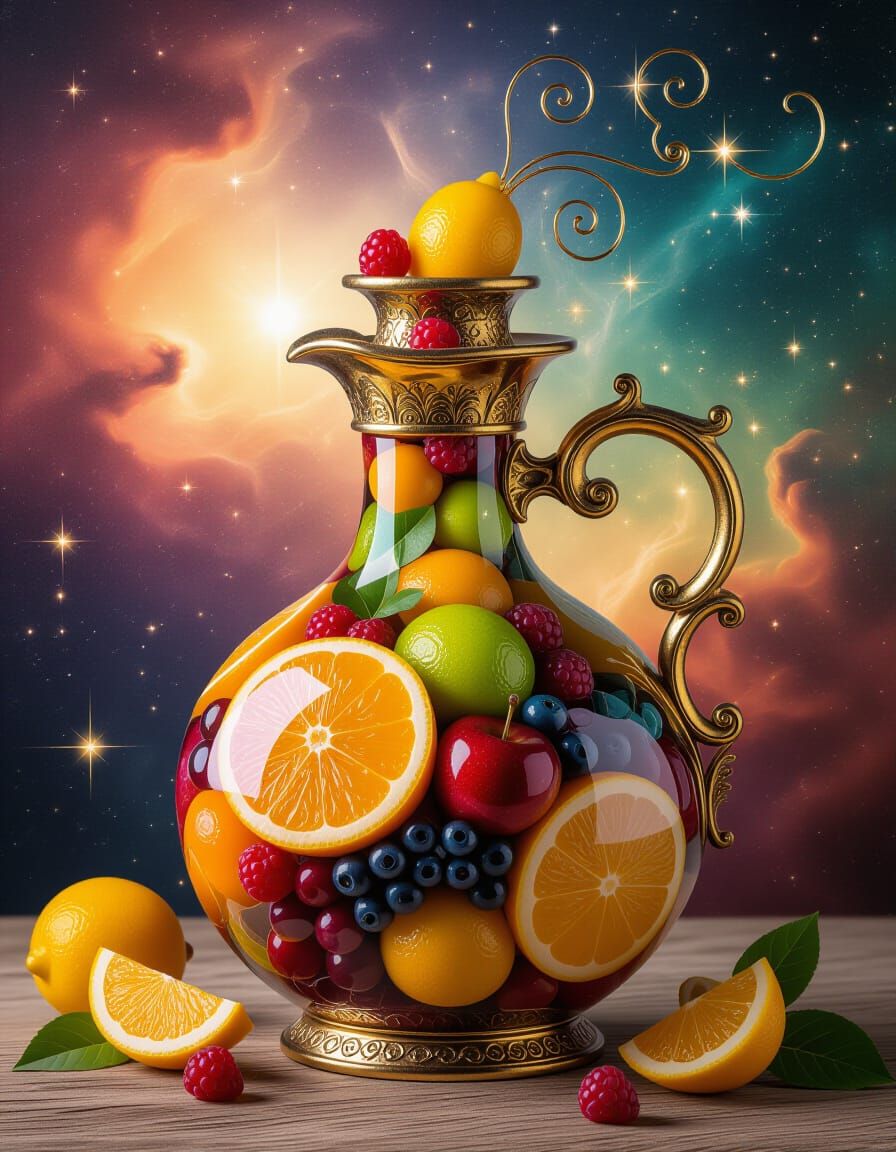 Surreal Magical Potions Sculpture in Space, Impasto Style