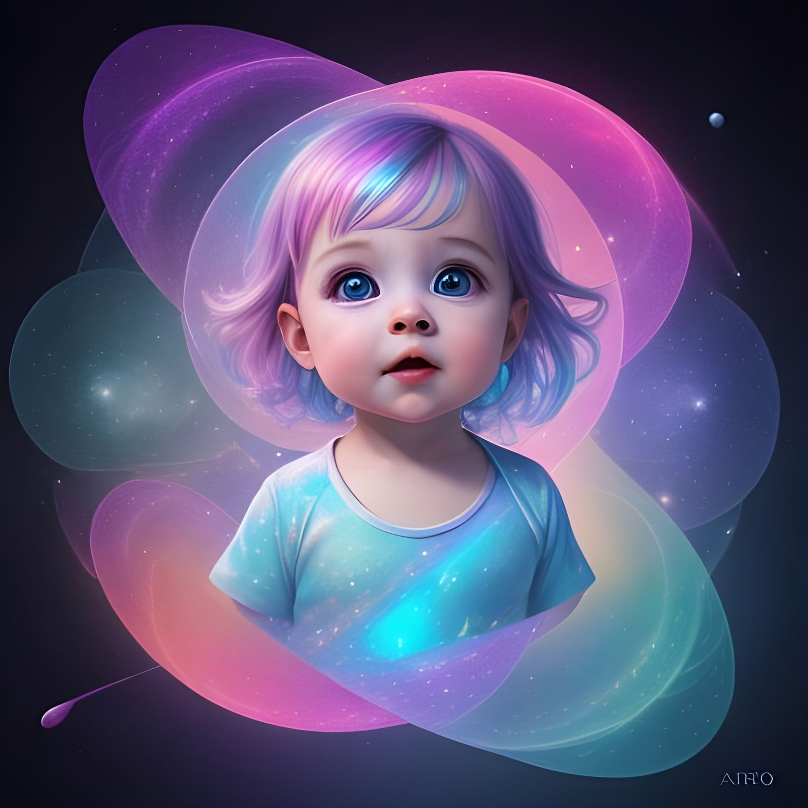 Cute Baby in Holographic Cosmic Illustration