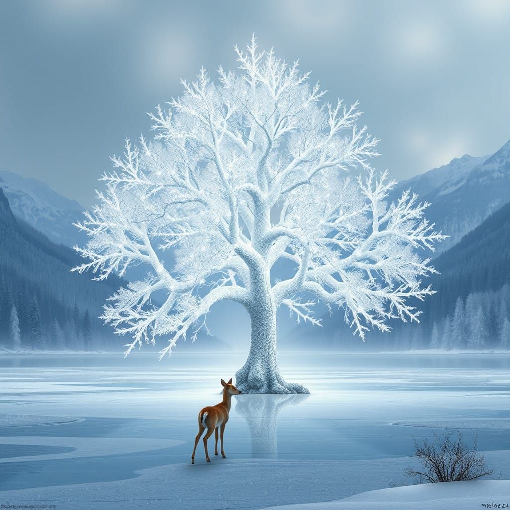 Majestic Winter Wonderland in a Frozen Lake