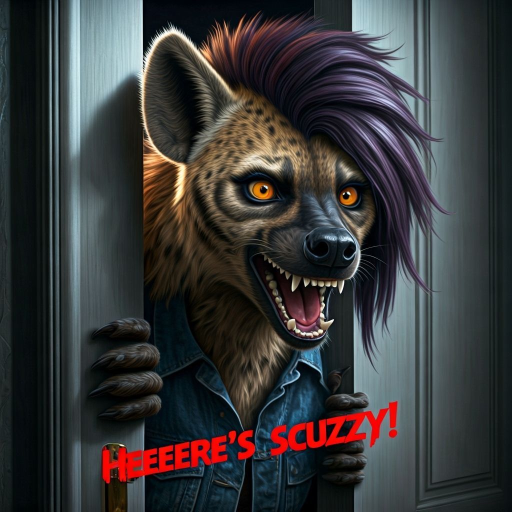 She-Hyena Screaming Through Door in The Shining Style