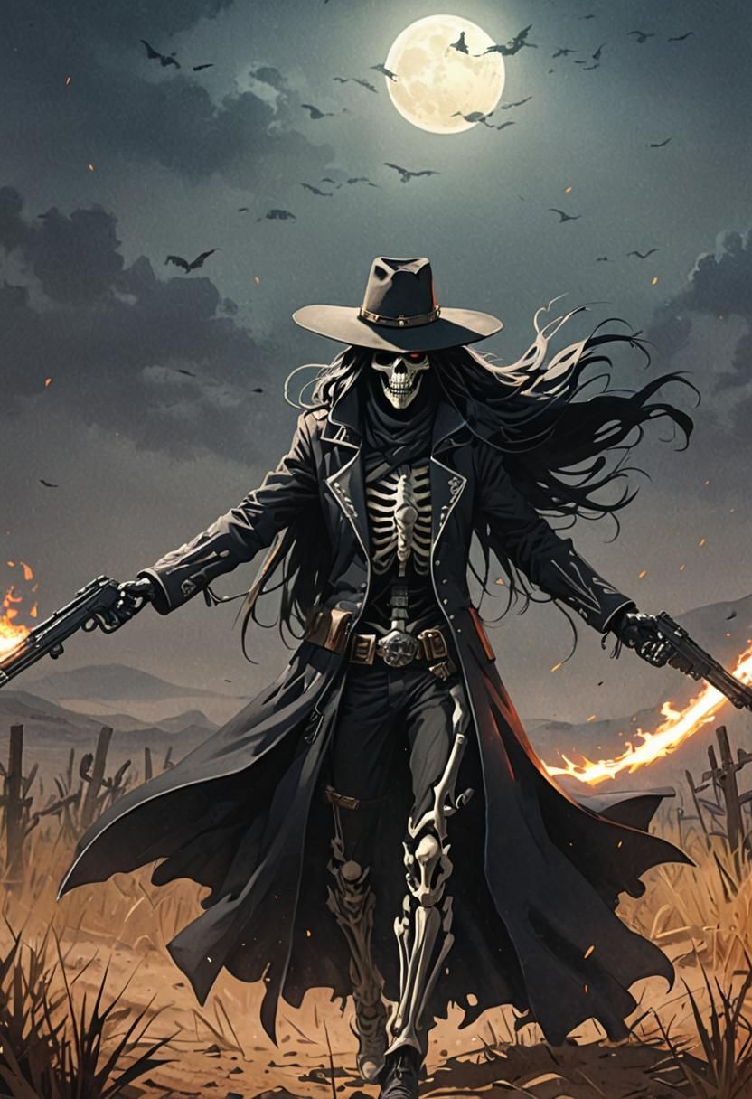 Ghostly Sniper Skeleton in Anime Style