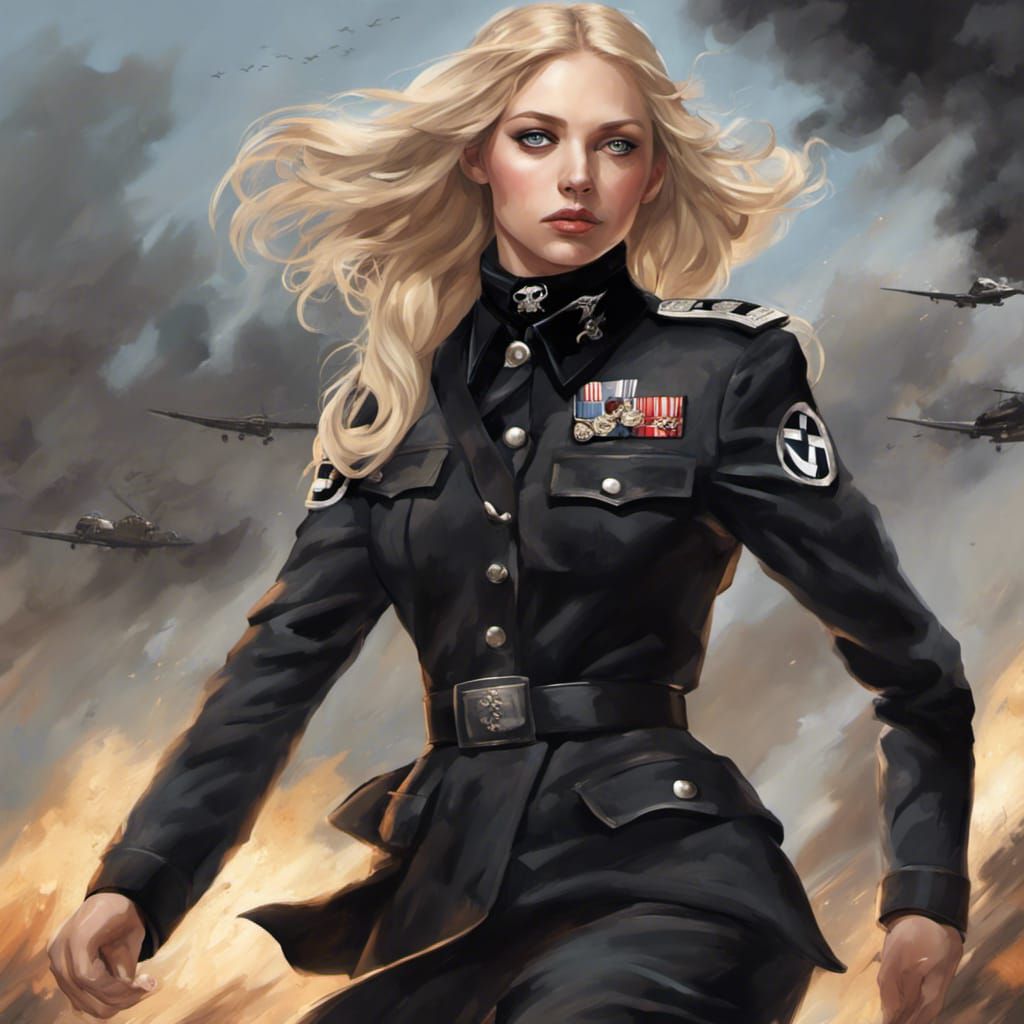 Woman in Army Uniform Amidst Battle Smoke