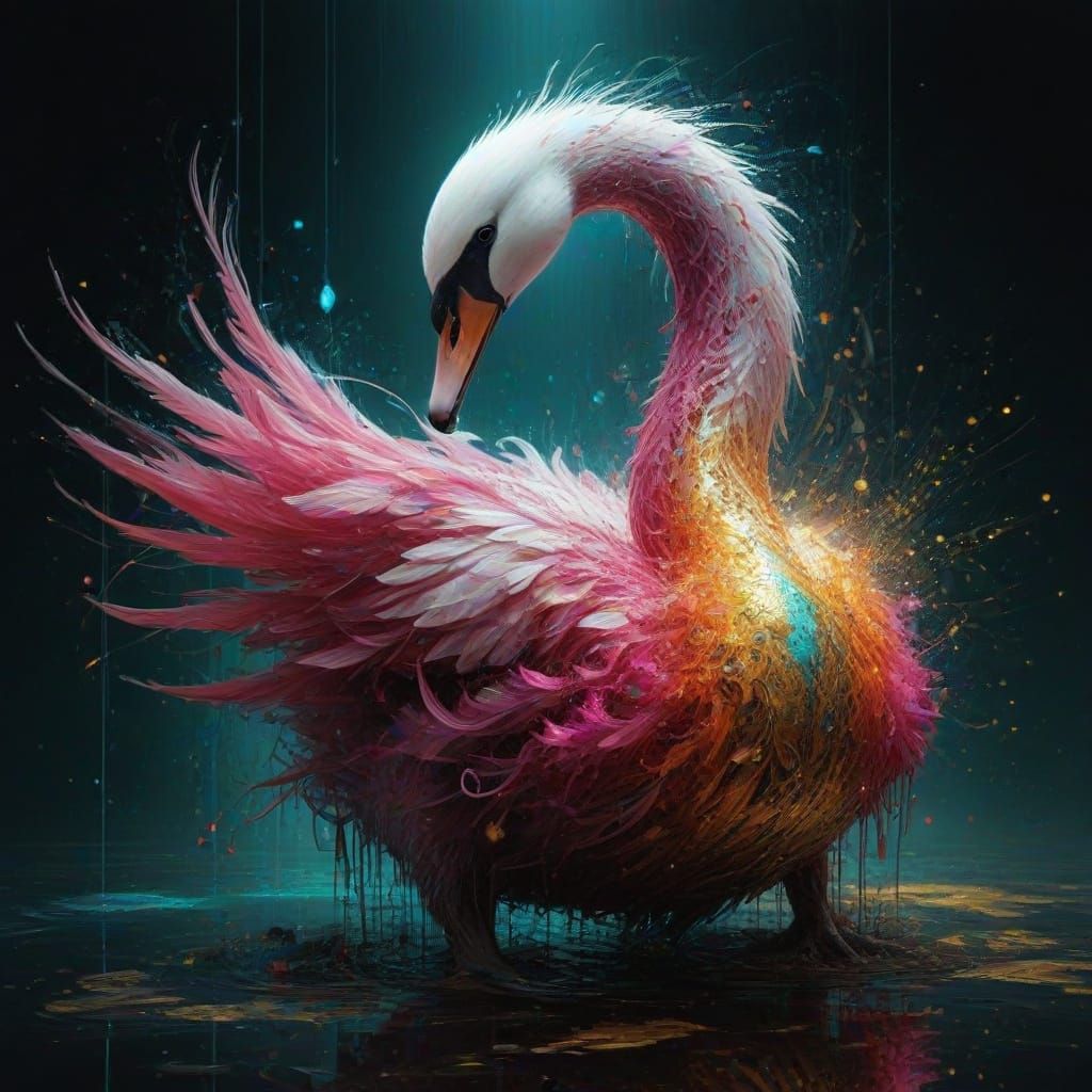 Ethereal Swan Dancing on Mirror Lake