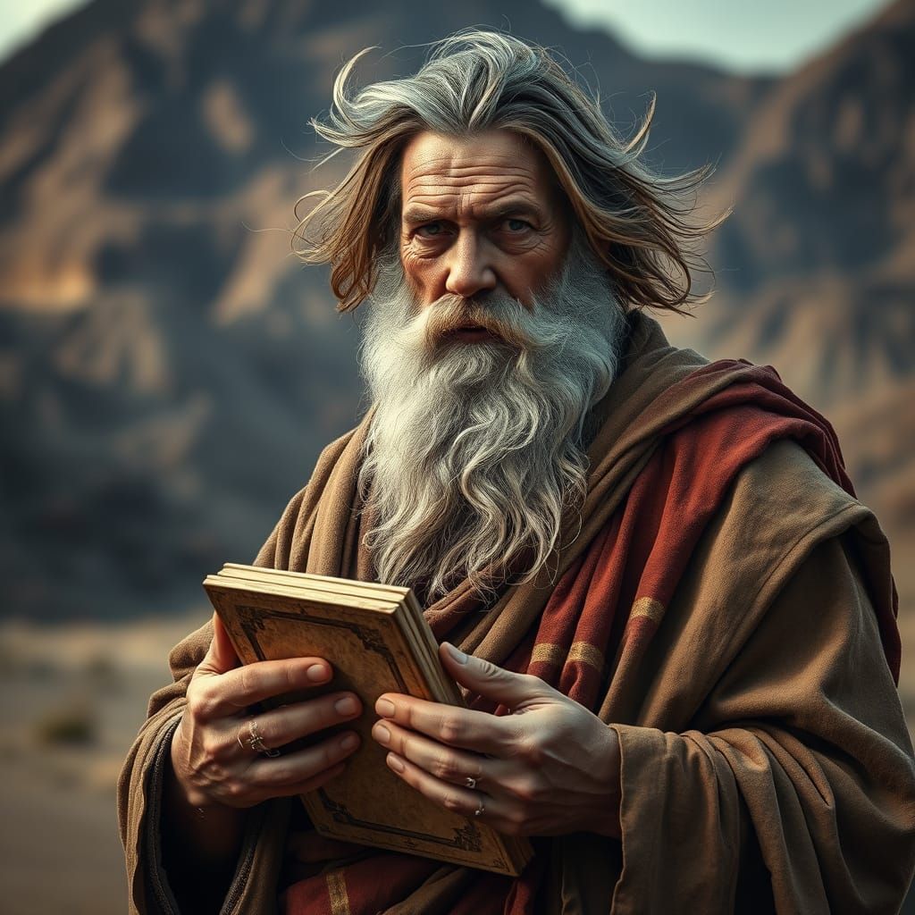 Moses Portrait with Stone Tablets in Hyperrealism Style