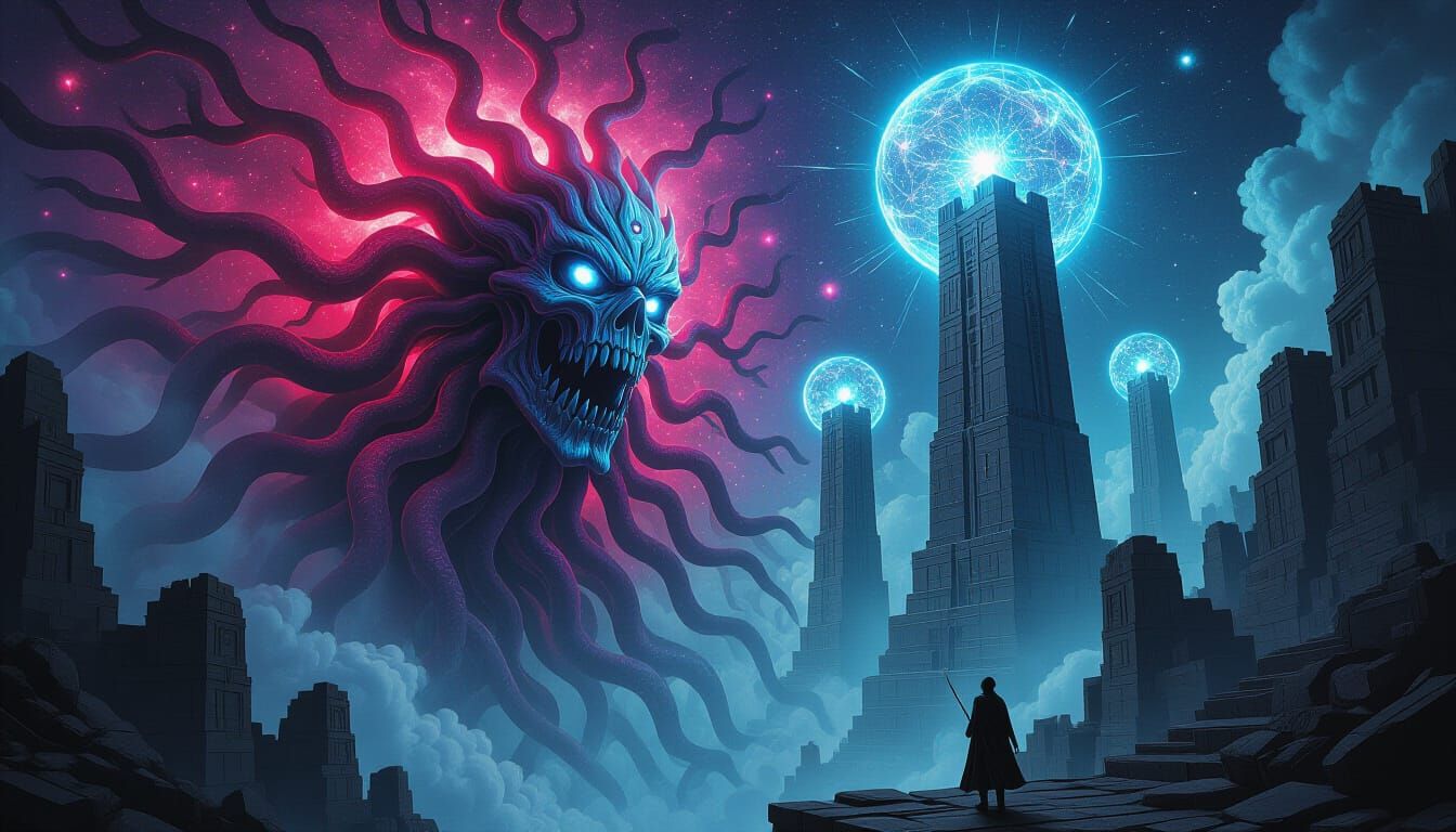 Mycelial Daemon Watching Obsidian Star Chasm