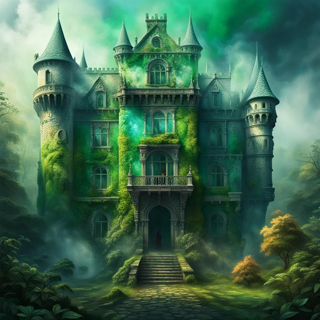 Misty Castle: Hyperrealistic Greenhouse Effect Concept Art