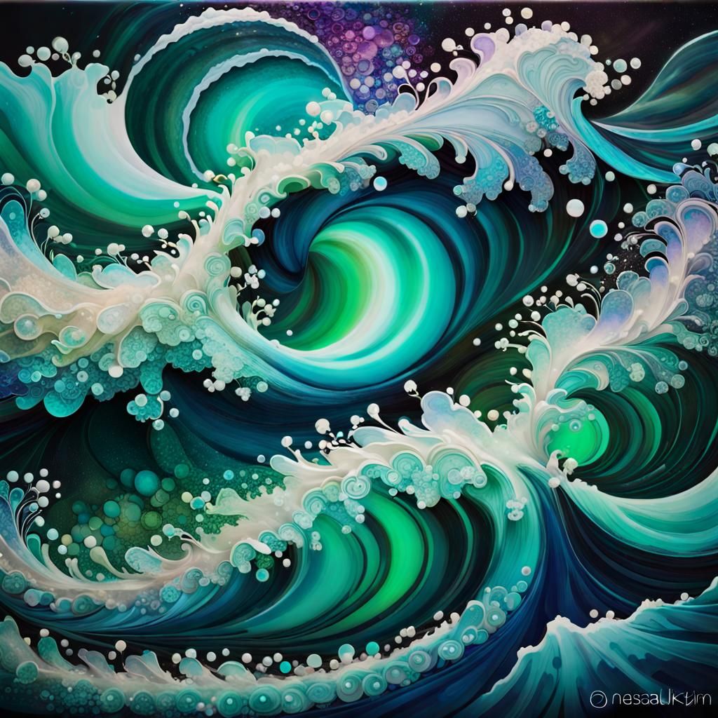 Abstract Galactic Wave in Dreamy Hokusai Style