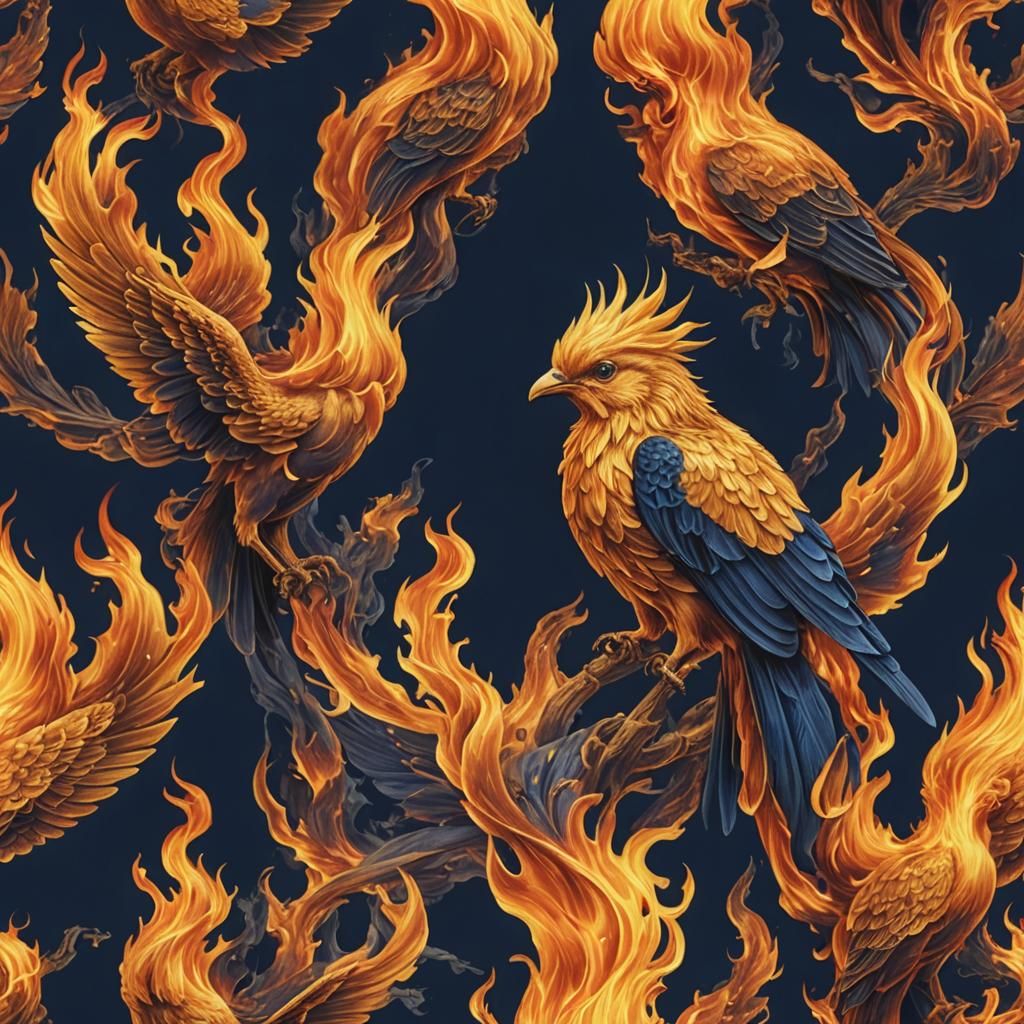 Golden Phoenix Rising from Flames: Photorealistic Art
